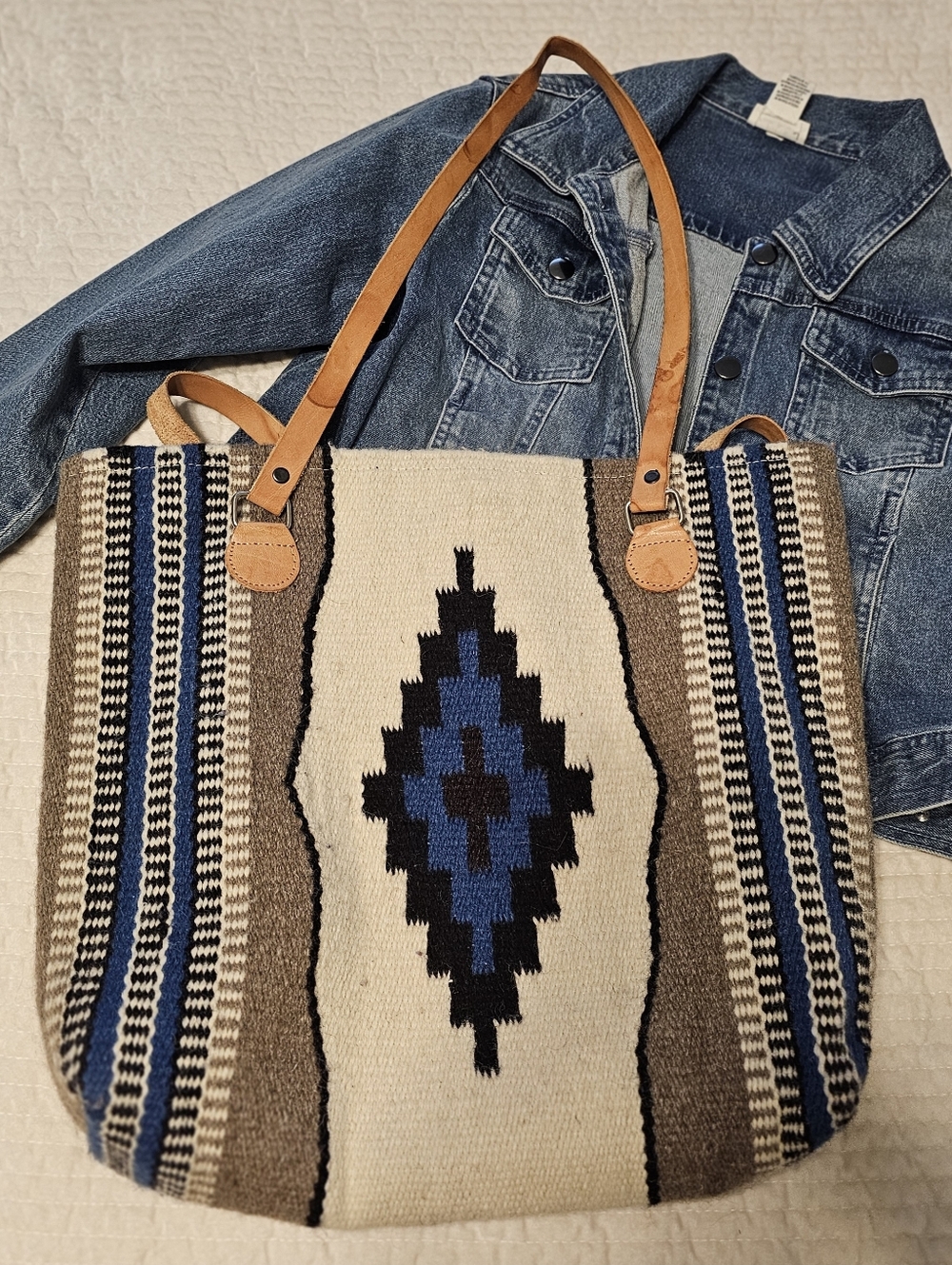Woven Textile Tote Bag With Native American Design